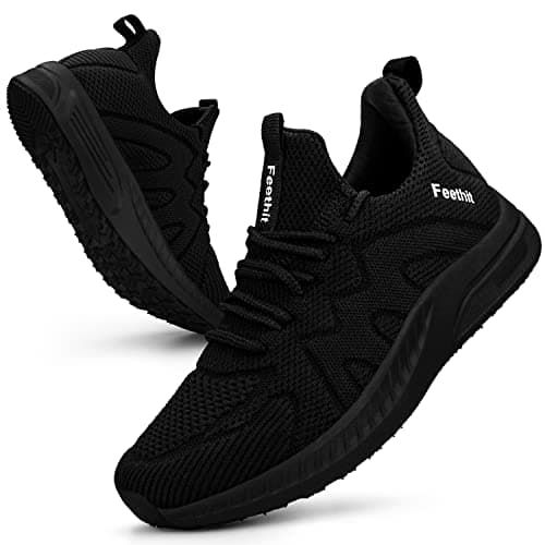 Feethit Womens Running Shoes Tennis Walking Shoes Slip on Sneakers Lightweight Gym Shoes for Workout Work Travel Athletic Black Size 5.5 - Image 1