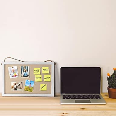 Miratino 2-Pack Cork Board with Linen 16x11 inch Bulletin Board Office Decor Hanging Pin Wood Framed Display Picture Vision Board Light for Wall School Office Bedroom 20-Pushpin Vintage White - Image 9