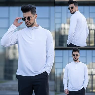 PINSPARK Quarter Zip Pullover Mens UV Protection Shirts Men Rash Guard Long Sleeve Workout Shirts Lightweight for Fishing Surfing White - Image 6