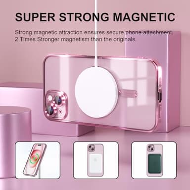 Misea Magnetic for iPhone 15 Plus Case Compatible with MagSafe [Never Yellowing] [Military Grade Drop Protection] Full Camera Lens Protector Plating Soft Clear Phone Case for Women, Pink - Image 5
