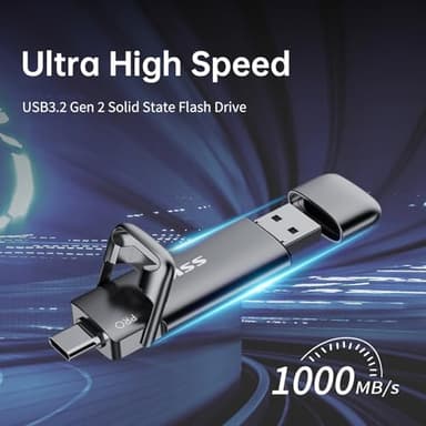 SSK 2TB SSD USB C Stick up to 1000MB/s,Fast External SSD Dual Drive Type-C + USB A 3.2 Gen 2 Solid State Thumb Drive,USB Memory Stick for iPhone 15/PS4/Android Phone/Tablet/Windows/Mac - Image 2