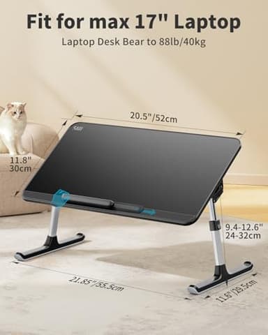 SAIJI Leather Laptop Bed Tray Table, Adjustable Laptop Stand with Removable Stopper, Portable Lap Desks with Foldable Legs, Notebook Stand Breakfast Reading Desk for Sofa Couch((Medium, Black) - Image 2