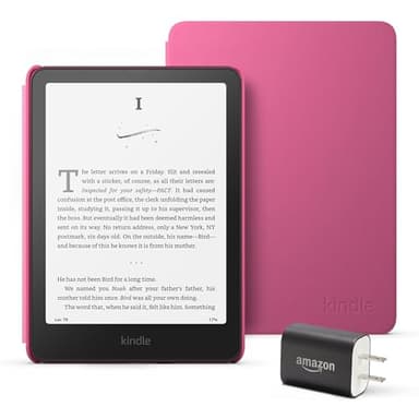 Kindle Paperwhite Essentials Bundle including All-new Kindle Paperwhite (16GB) - Raspberry, Plant-Based Leather Cover - Raspberry, and Power Adapter - Image 1