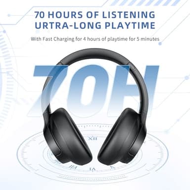 Eduiosma Active Noise Cancelling Headphones, Wireless Over Ear Bluetooth Headphones with Microphone, Transparency Mode, 70H Playtime, Hi-Res Audio, Deep Bass, Bluetooth 5.3, Lightweight Design,Black - Image 6