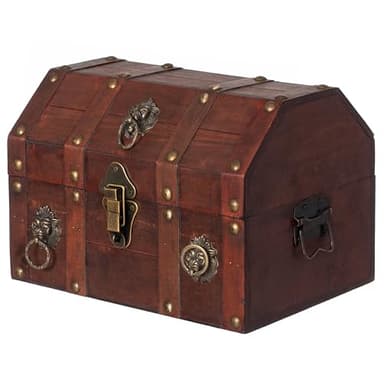 Antique Wooden Pirate Chest with Lion Rings - Image 1