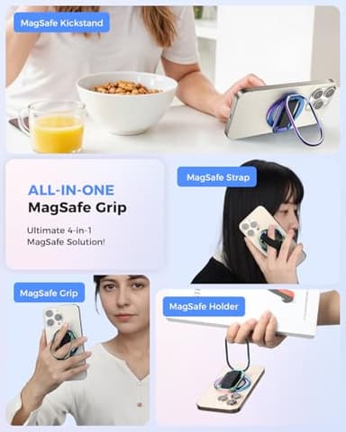 [2025 Upgraded] SUPERONE for MagSafe Phone Grip for MagSafe Kickstand Compatible with Mag Safe Finger Loop, 4-in-1 Phone Ring Holder Strap for iPhone 17/16/15/14/13 Series and Mag Safe Case - Colorful - Image 5