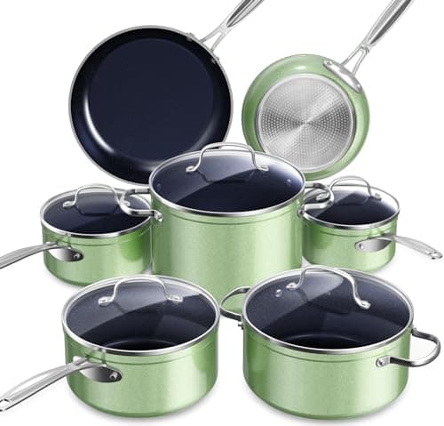 Nuwave Healthy Duralon Blue Ceramic Nonstick Cookware Set, Diamond Infused Scratch-Resistant, PFAS Free, Dishwasher & Oven Safe, Induction Ready & Evenly Heats, Tempered Glass Lids & Stay-Cool Handles - Image 1