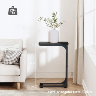 QEEIG Narrow C Shaped Side Table Set of 2 Living Room Sets Slim Couch Tray Tables Skinny Thin Small Modern 7 inch Width, Black (017-18B) - Image 3