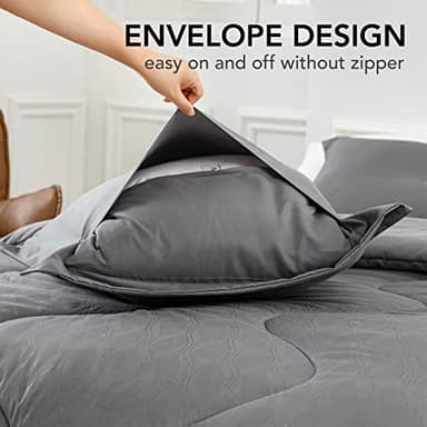 PY HOME & SPORTS Queen Size Comforter Set 3 Pieces, Down Alternative Lightweight Bedding Comforter with 2 Pillow Shams for All Seasons (Grey, 90 x 90 Inch) - Image 6