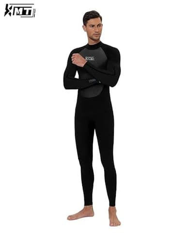KMT Wetsuit for Men, Mens 3/2mm Wetsuits Full Ultraflex Wet Suits Back Zip Keep Warm in Cold Water High-Elasticity CR, Black Medium Tall - Image 5