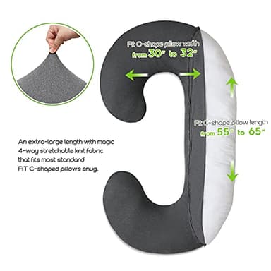 𝐏𝐫𝐞𝐠𝐧𝐚𝐧𝐜𝐲 𝐏𝐢𝐥𝐥𝐨𝐰 𝐂𝐨𝐯𝐞𝐫 COSMOPLUS C Shaped Full Body Pillow Case 𝐂𝐨𝐯𝐞𝐫 for Maternity,Stretchy Cool Breathable Jersey Fabric,Provides Sleep and Pregnancy Support,Heather Grey - Image 3