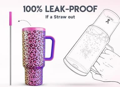 Meoky 40 oz Tumbler with Handle and Straw, Tumbler with Lid and Straw, Insulated Stainless Steel Travel Mug, 100% Leak-proof, Keeps Cold for 34 Hours or Hot for 10 Hours (Celebration) - Image 3
