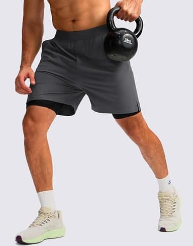 Soothfeel Men's 2 in 1 Running Shorts with 4 Pockets 5 Inch Quick Dry Gym Active Workout Athletic Shorts for Men with Liner(Grey&Black, XL) - Image 3