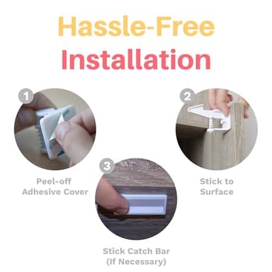 Inaya Cabinet Locks Baby Proofing - Child Proof Drawer Locks - Child Safety Cabinet Latches with 3M Adhesive Easy Installation - No Drilling or Extra Screws (8 Pack) - Image 3