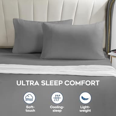 Comfyanno Queen Size Pillow Cases Set of 4, Soft & Breathable Pillowcases, Envelope Closure, Wrinkle-Free, Fade & Stain Resistant, Brushed Microfiber Fabric, Bed Pillow Covers - 20” x 30”, Gray - Image 4