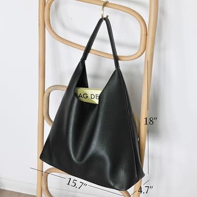 Hobo Bags for Women Soft Vegan Leather Shoulder Handbag Slouchy Tote Purses (Black) - Image 4