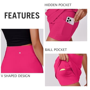 PINSPARK Tennis Skorts for Women with Pockets Tummy Control Athletic Golf Skort Lightweight Solid Skort Skirts with 2 Pockets, Hot Pink XL - Image 3