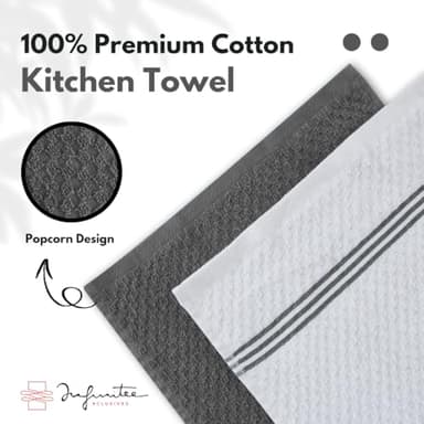 Infinitee Xclusives 100% Cotton Kitchen Towels - 15x25 Inch Ultra Soft Tea Towel, Super Absorbent Terry Dish Towels for Kitchen Linens |Grey| - Image 9