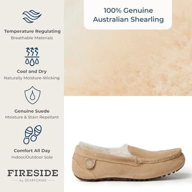 Dearfoams Women's Fireside Water Resistant Indoor/Outdoor Genuine Shearling Mel Moccasin Slipper, Wide Widths - Image 2