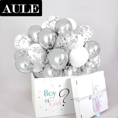 AULE Metallic Silver White Confetti Balloons 12 inches 60 Pack Premium Latex Balloons with Silver Ribbons for Birthday Decorations - Image 3