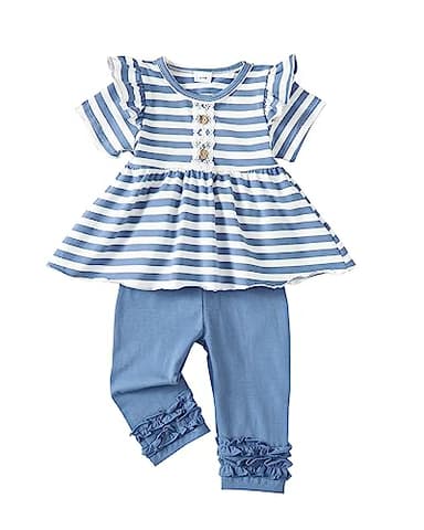 18 Months Girl Clothes Summer Outfit Stripe Short Sleeve Shirt Top Solid Pant Cute Toddler Stuff Little Toddler Girls Clothes 18-24 Months - Image 1