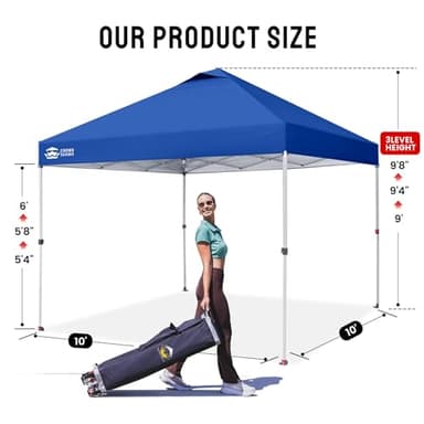 CROWN SHADES 10x10 Pop Up Canopy - Beach Tent with One Push Setup - Easy Outdoor Sun Shade for Events, Parties, Camping - Gazebo with STO-N-Go Cover Bag, Silver Coated Top, Blue - Image 6