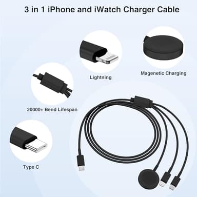 QZIIW Apple Watch Charger - USB C Magnetic 3 in 1 iWatch Cable, 6 FT - Compatible with Apple Watch Series 9/8/7/6/SE/5/4 & iPhone 15/14/13/12/11, iPad - Image 3