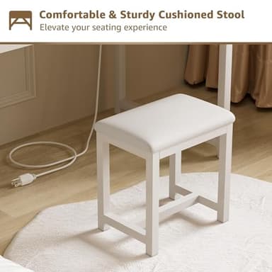 Makeup Vanity Desk with Mirror and Lights - Girls White Vanity Table Set with Chair, Fabric Drawers, Power Outlet, Small Modern Make Up Dressing Table for Bedroom - Image 5