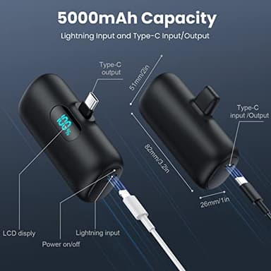 Mini Portable Charger 5000mAh Power Bank,15W PD USB C Cell Phone Portable Power, LCD Display Battery Pack Compatible With iPhone 15/15 Plus/15 Pro/15 Pro Max/Android/Samsung/Moto/LG (Type-C Only) - Image 6