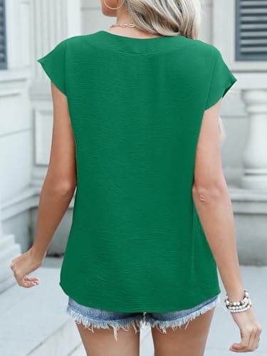 ANRABESS Women Tops Cap Sleeve Textured Dressy Casual V Neck Shirts 2025 Summer Business Work Blouses Outfits Green Medium - Image 5