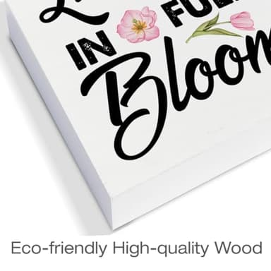 Spring Decor Farmhouse Live Life in Full Bloom Wood Box Sign Spring Decorations Rustic Home Desk Shelf Tabletop Decor 5 x 5 Inches - Image 3