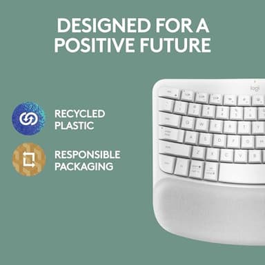 Logitech Wave Keys Wireless Ergonomic Keyboard with Cushioned Palm Rest, Comfortable Natural Typing, Easy-Switch, Bluetooth, Logi Bolt Receiver, for Multi-OS, Windows/Mac - Off White - Image 9