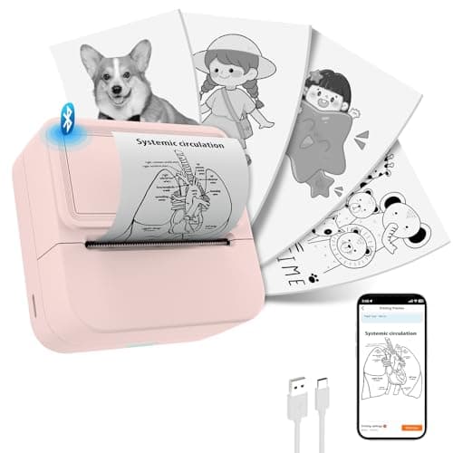 Mini Sticker Printer with 10 Rolls Sticker, Small Thermal Sticker Printer, No Ink Needed, Monochrome Bluetooth Label and Sticker Maker for iPhone, DIY, Photos, Study Notes, Journal, Gift (Pink)
