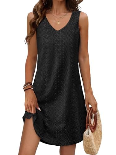 Aokosor Spring Dresses for Women 2025 Loose V Neck Sleeveless Casual Dress Sundresses Swing Tank Dresses Black S - Image 1