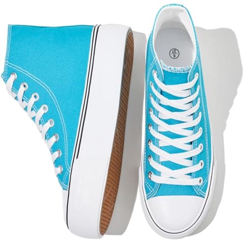 FRACORA Womens High Top Canvas Shoes White Black Platform Sneakers Lace Up Shoes for Women(Lake Blue,US8) - Image 1