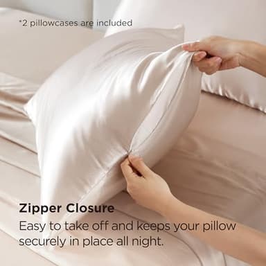 Bedsure Satin Pillowcase with Zipper, Similar to Silk Pillow Cases 2 Pack, Beige Satin Pillow Case Standard Size, Silky & Soft Pillow Covers, Valentines Day Gifts for Women Men, 20x26 Inches - Image 7