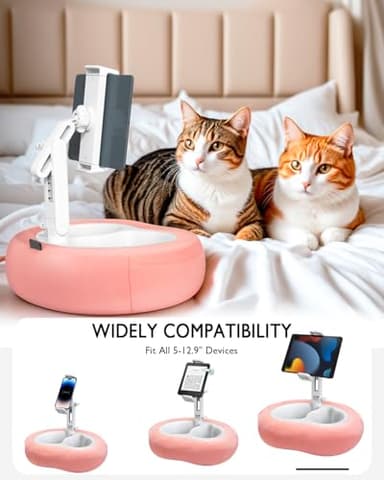 Tablet Pillow Stand, Compatible with 5"-12.9" Kindle, iPad, Phone/Tablet, Google, Samsung, 360° Rotating Phone Holder for Bed, Soft Plush Fabric, Detachable Bowl, Reading and Relaxation on Bed, Pink - Image 4