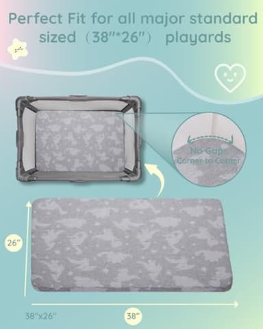 Lilian&Gema Pack and Play Mattress 38"x26"X1.5", Portable Mattress for Playpen, Pack N Play Mattress Topper, Soft Breathable Mattress with Waterproof Washable Cover for Baby Toddler - Image 3