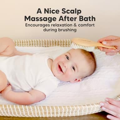 Wooden Baby Hair Brush - Cradle Cap Baby Brush with Soft Goat Bristles, Perfect Gentle Scalp Newborn Comb for Infant, Girls, Boys, Bath Essentials (Walnut, Oval) - Image 5