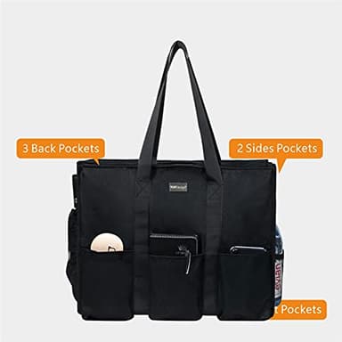 TOPDesign Utility Water Resistant Tote Bag with 13 Exterior & Interior Pockets, Top Zipper Closure & Thick Bottom Support, Perfect Gifts for Working Women, Teachers, Nurses, Accountants (Black) - Image 3