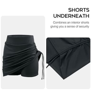 CAMEL CROWN Women’s Tennis Skirts with Adjustbale Drawstrings Athletic Golf Skorts for Summer Hiking Tummy Control Black - Image 4