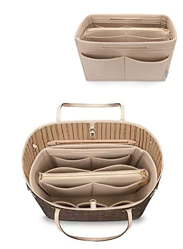 LEXSION Felt Purse Bag Organizer Insert with zipper Bag Tote Shaper Fit Speedy Neverful PM MM 8021 Beige XL - Image 1