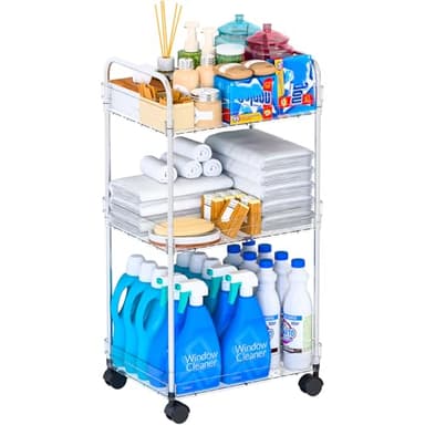 Yieach 3 Tiered Rolling Utility Cart on Wheels with Handle,Modern Design Storage Cart for Bedside,Nursery,Snack,Nail,Book,Diaper Caddy,Lash Cart Organizer,Detergent Stand for Laundry Room,Bathroom - Image 9