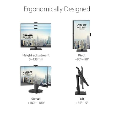 ASUS 24” 1080P Video Conferencing Monitor (BE249QFK) - IPS, 100Hz, Frameless, Full HD Webcam, Mic Array, Speakers, Height Adjustable, Ergonomic Design, Eye Care, Wall Mountable, 3 yr Warranty - Image 4