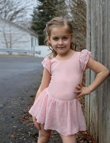 Arshiner Girls Shiny Ruffle Sleeve Ballet Leotard with Skirt Criss-Cross Back Dance Dresses - Image 6