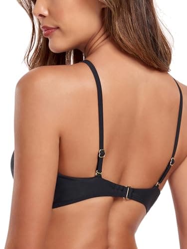 RELLECIGA Women's Black Wavy Halter Bikini Top Criss Cross Cutout Bathing Suit Size X-Large - Image 5