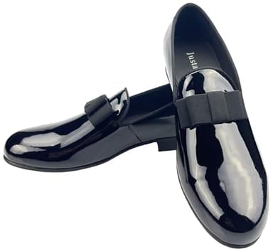 Justar Men's Patent Leather Tuxedo Dress Shoes Slip-on Loafers with Bowtie Wedding Party Prom Shoes for Men (Black, 9) - Image 6