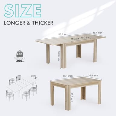 PatioPerk Extendable Dining Room Table for 6-10 Person, Plank and Beam Farmhouse Large Rectangular Kitchen Tables for Living Meeting Room (Oak) - Image 2