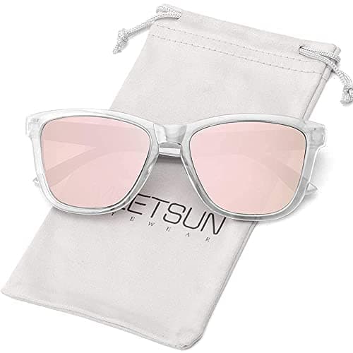 MEETSUN Polarized Sunglasses for Women Men Classic Retro Designer Style (Clear Frame/Pink Mirrored Lens, 54) - Image 1