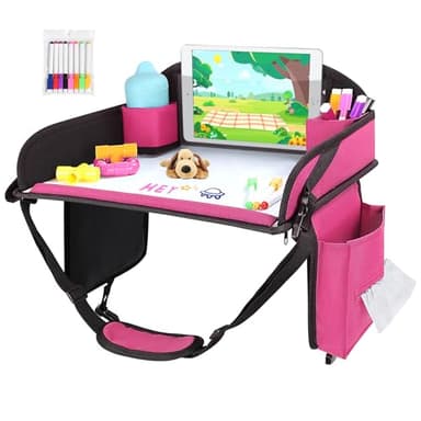 WENRENER Kids Travel Tray, Travel Tray For Kids Car Seat, Toddler Road Trip Essentials With Drawing Kit, Carseat Tray For Kids Travel, Travel Activities Road Trip Must Haves For Kids (Pink) - Image 1
